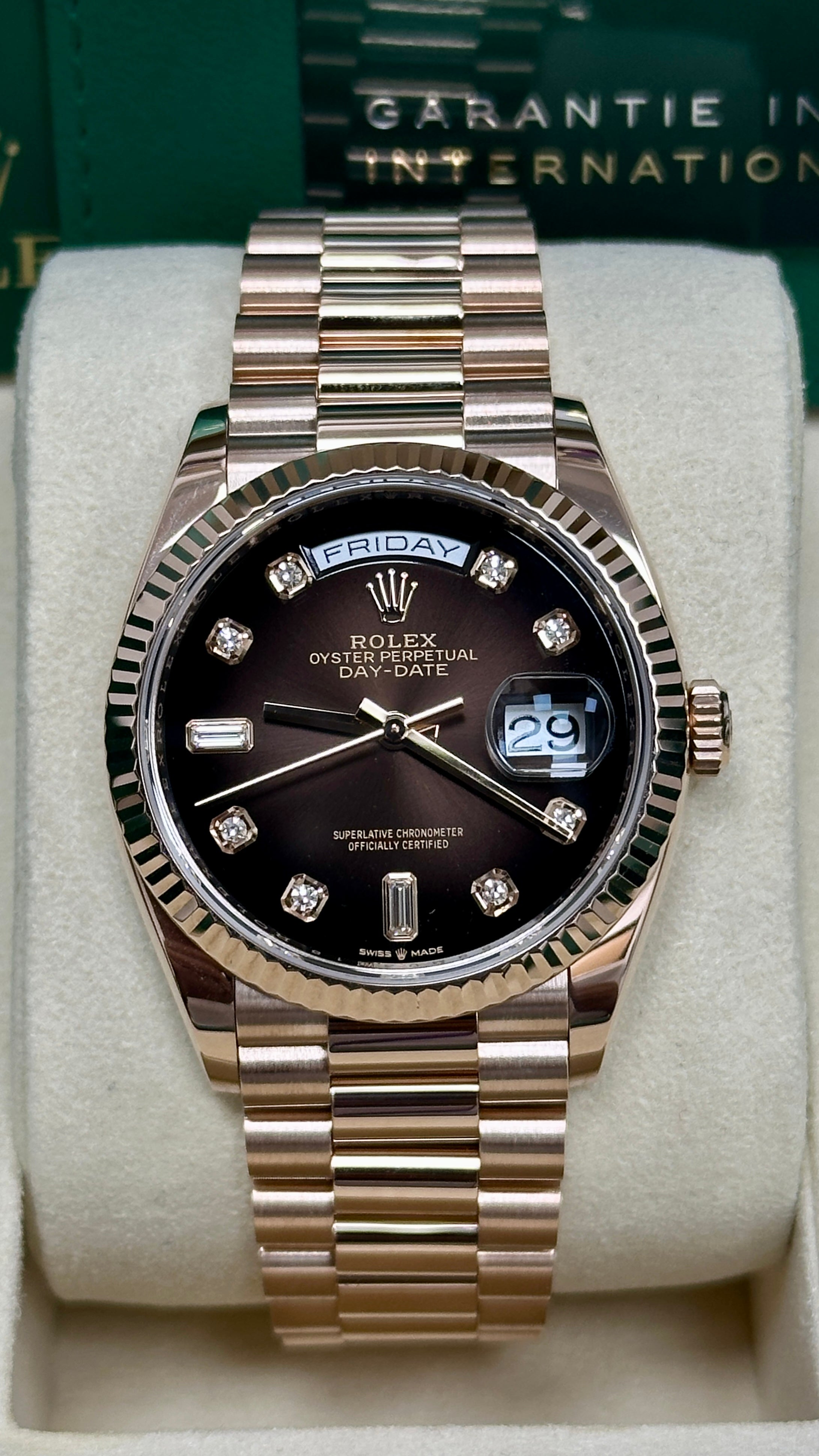 Rolex Day-Date "President" 36mm Everose Brown Ombre Diamond Dial - 128235 - New 2025