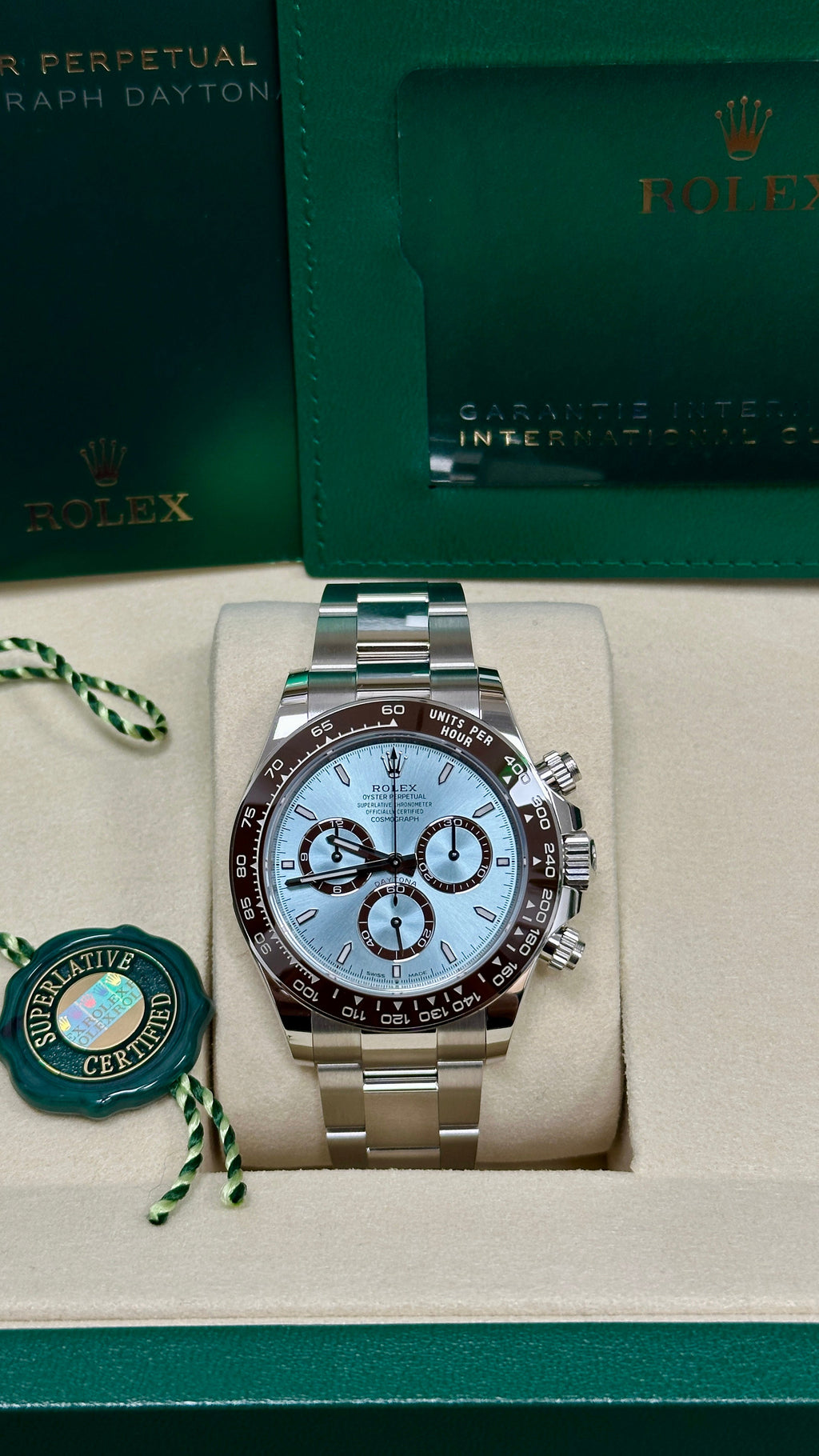 Rolex Cosmograph Daytona 40mm Platinum "Platona" Ceramic Brown Bezel Ice Blue Dial - 126506 - New 2025