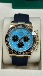 Rolex Cosmograph Daytona 40mm Yellow Gold Ceramic Bezel Turquoise Blue and Black "Tiffany" Dial Oysterflex - 126518LN - New 2025