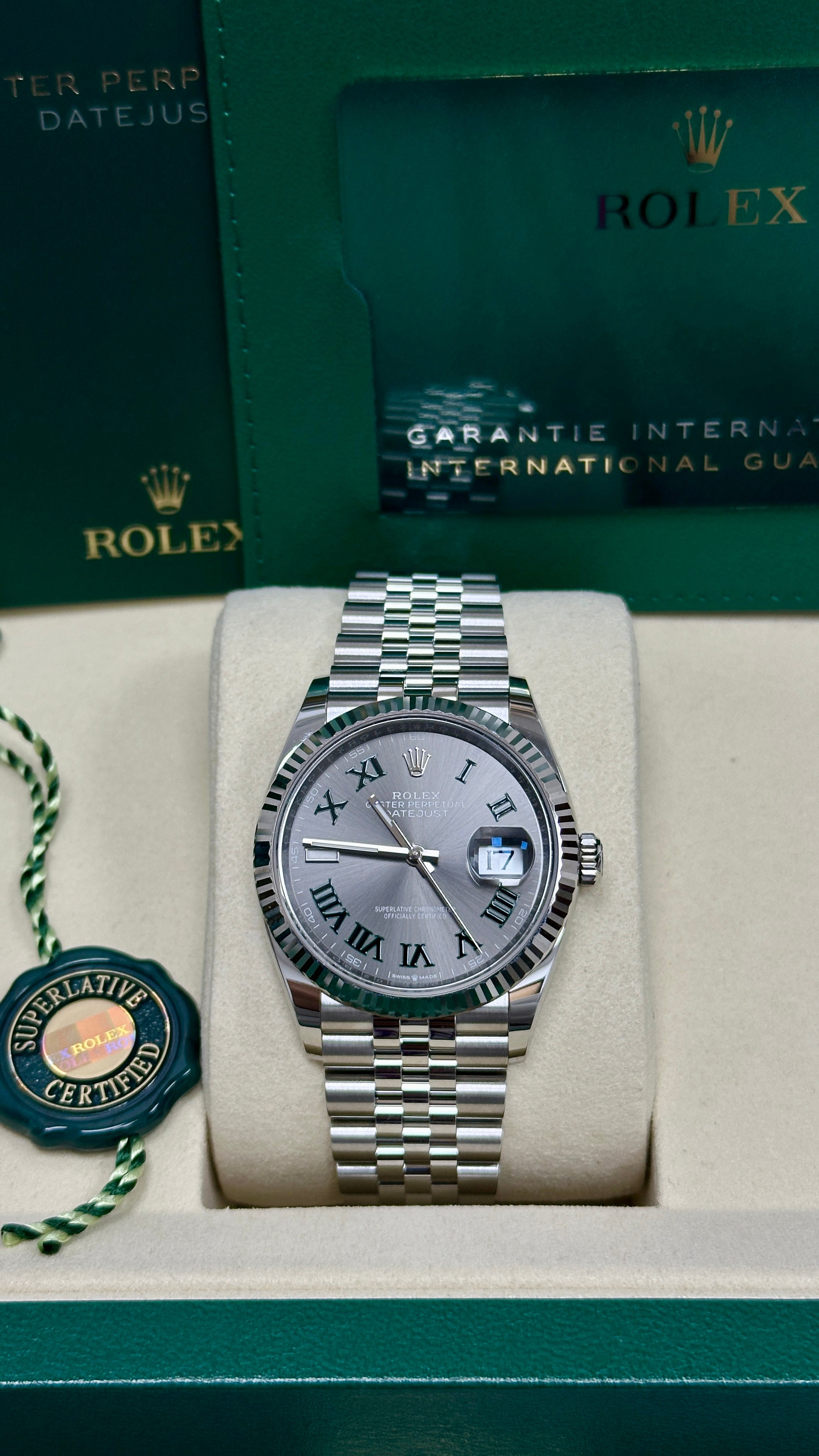 Rolex Datejust 36mm Fluted Bezel "Wimbledon" Roman Dial Jubilee - 126234 - New 2025