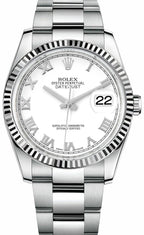 Rolex Datejust 36mm Fluted Bezel White Roman Dial Oyster - 116234