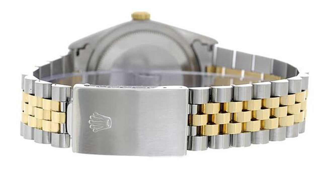 Rolex Datejust 36mm Two-Tone Yellow Gold Fluted Bezel Black Roman Factory Dial Jubilee - 116233