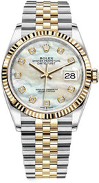 Rolex Datejust 36mm Two-Tone Yellow Gold Mother of Pearl Diamond Dial Jubilee - 126233 - New 2025