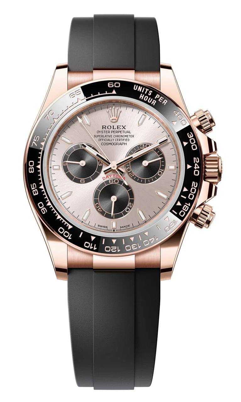 Rolex Cosmograph Daytona 40mm Everose Gold Ceramic Bezel Sundust and Black Index Dial Oysterflex - 126515LN - New 2025
