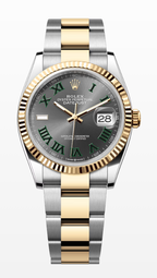 Rolex Datejust 36mm Two-Tone Yellow Gold Fluted Bezel "Wimbledon" Roman Dial Oyster - 126233 - New 2025