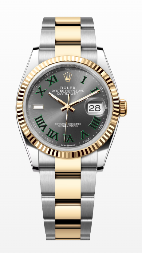Rolex Datejust 36mm Two-Tone Yellow Gold Fluted Bezel "Wimbledon" Roman Dial Oyster - 126233 - New 2025
