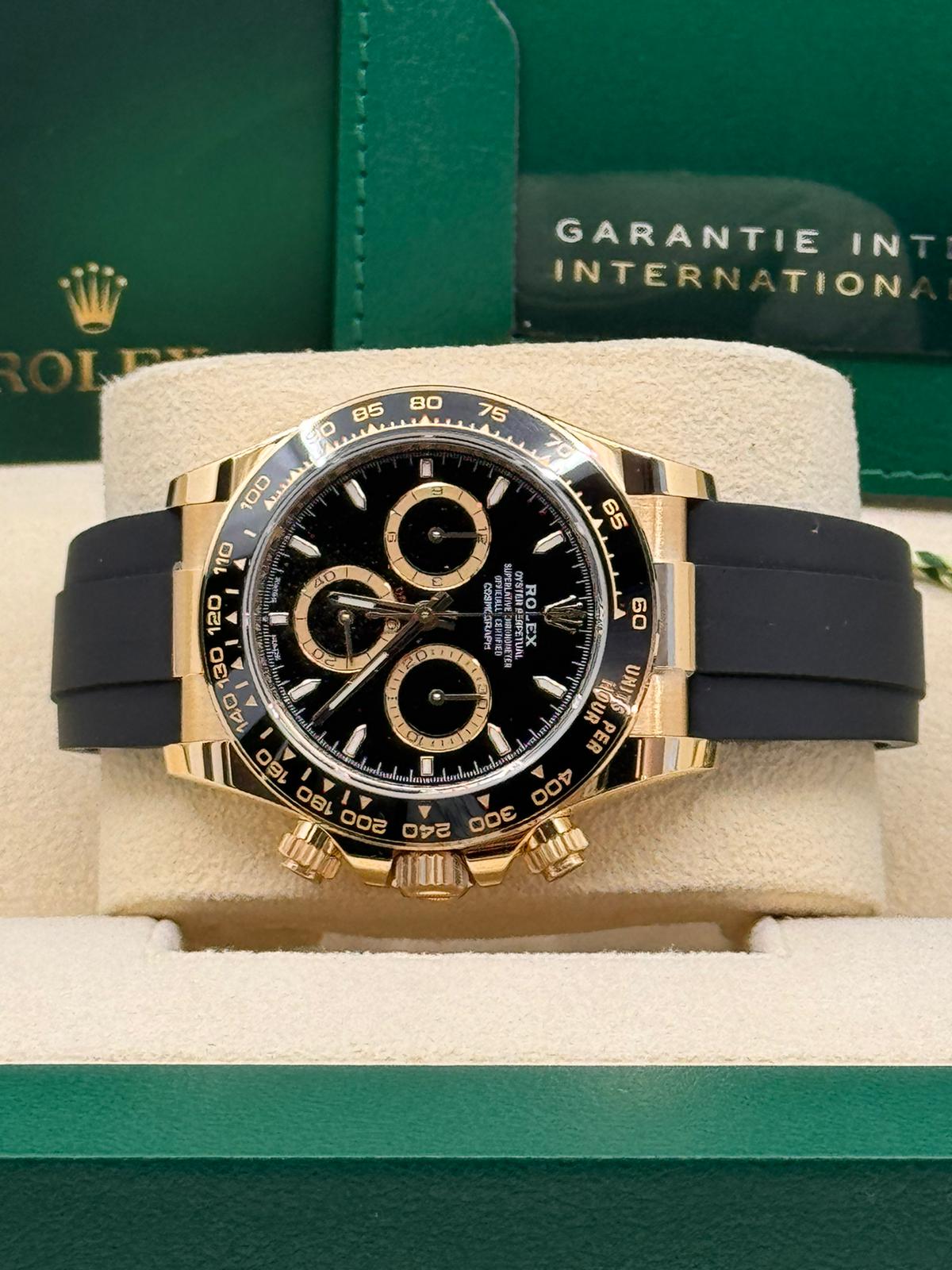 Rolex Cosmograph Daytona 40mm Yellow Gold Ceramic Bezel Black Dial Oysterflex - 126518LN - New 2025