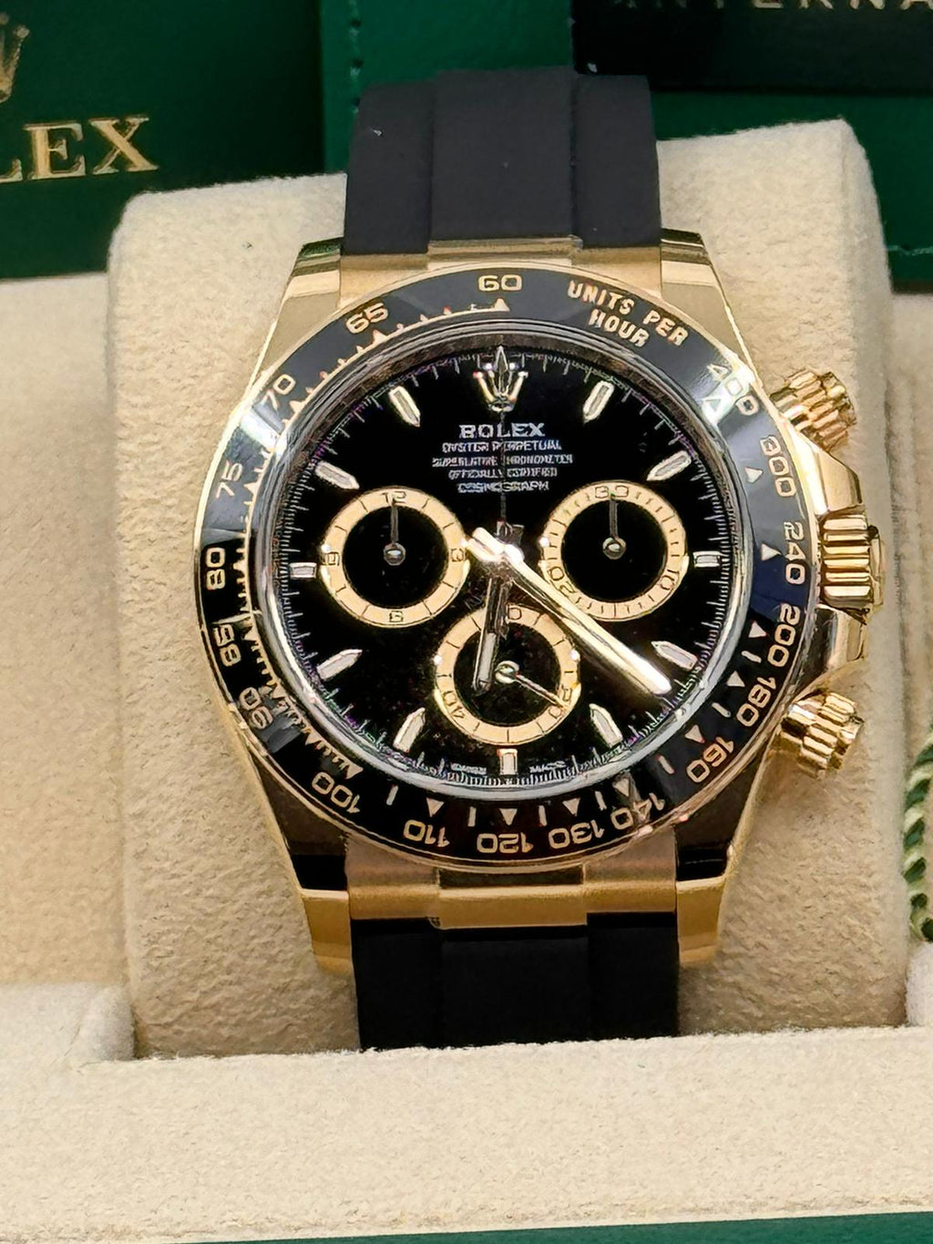 Rolex Cosmograph Daytona 40mm Yellow Gold Ceramic Bezel Black Dial Oysterflex - 126518LN - New 2025