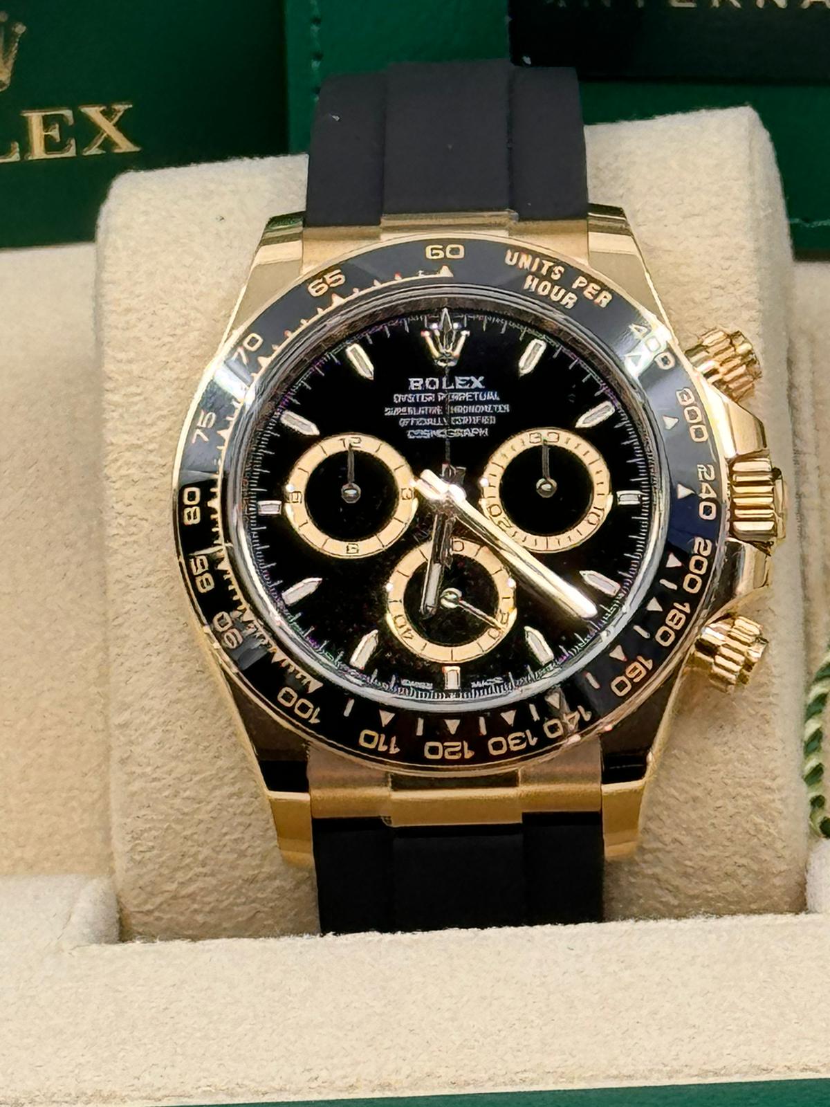 Rolex Cosmograph Daytona 40mm Yellow Gold Ceramic Bezel Black Dial Oysterflex - 126518LN - New 2025