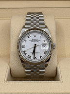 Rolex Datejust 36mm Fluted Bezel White Roman Dial Jubilee - 126234 - New 2025