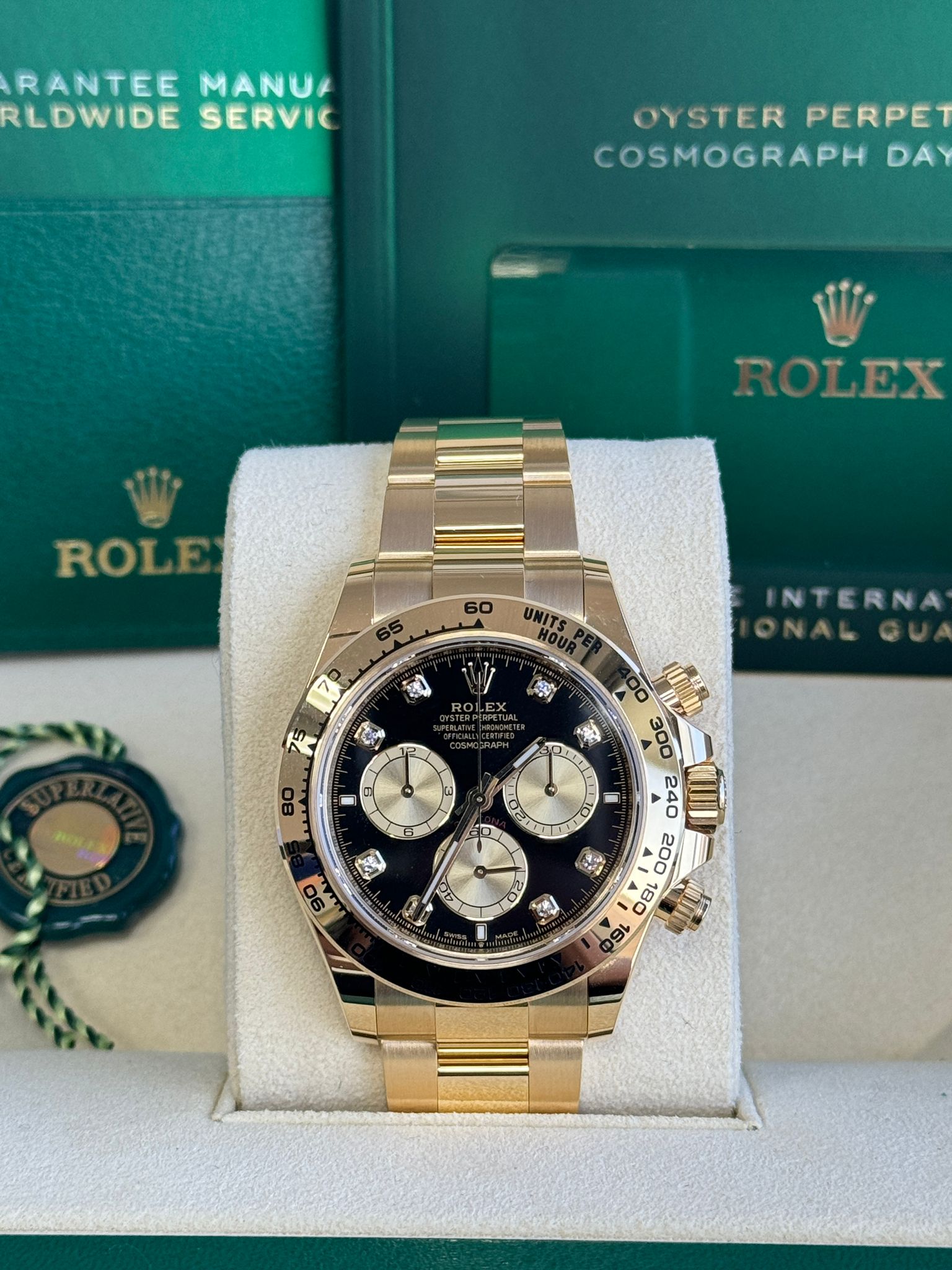 Rolex Cosmograph Daytona 40mm Yellow Gold Black Diamond Dial - 126508 - New 2025