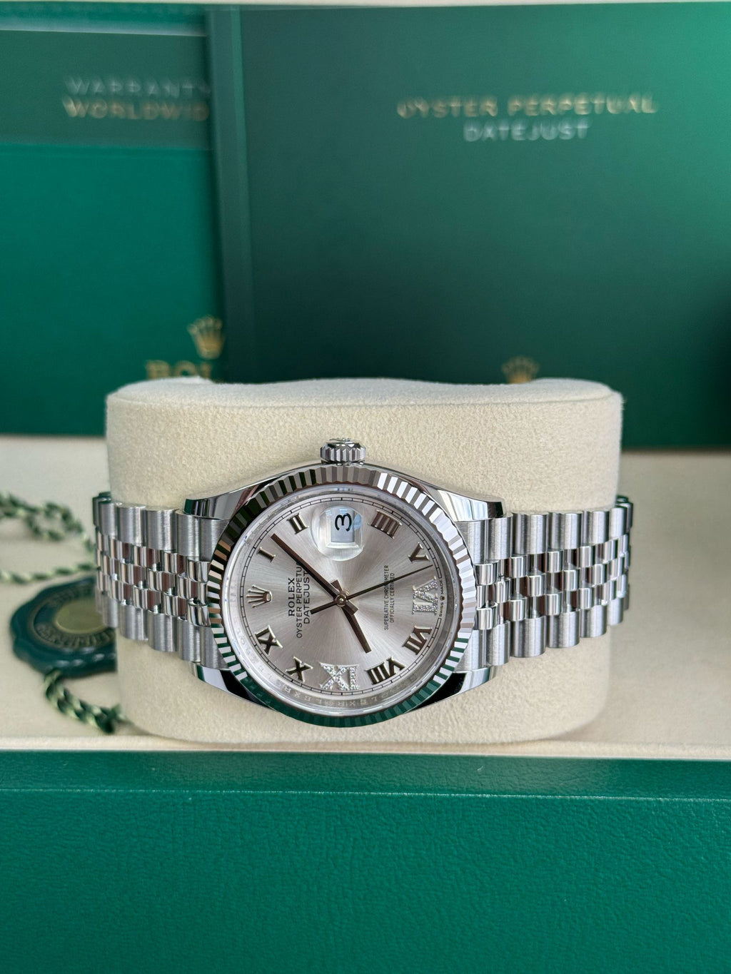 Rolex Datejust 36mm Fluted Bezel Silver Roman Diamond Dial Jubilee - 126234 - New 2025