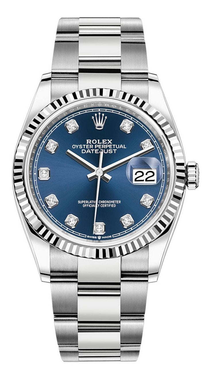 Rolex Datejust 36mm Fluted Bezel Blue Diamond Dial Oyster - 126234 - New 2025