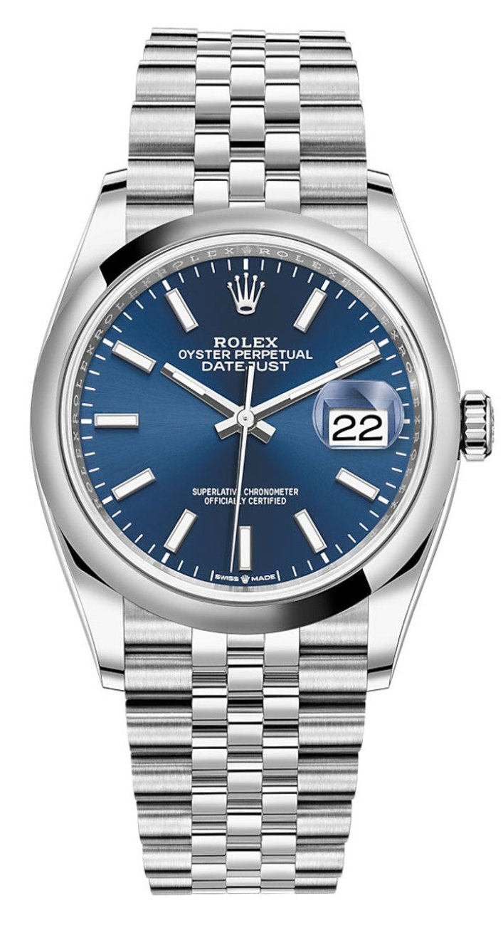 Rolex Datejust 36mm Smooth Bezel Blue Index Dial Jubilee - 126200 - New 2025