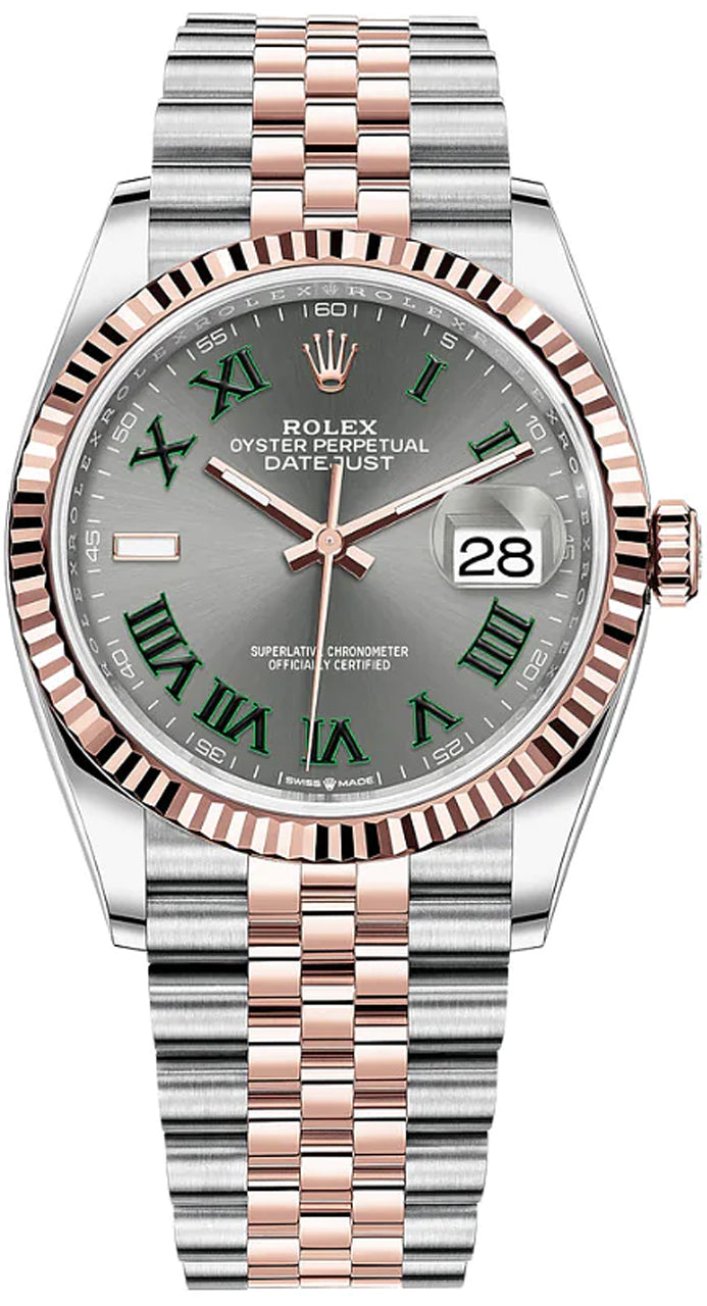 Rolex Datejust 36mm Two-Tone Everose Gold Fluted Bezel "Wimbledon" Dial Jubilee - 126231 - New 2025