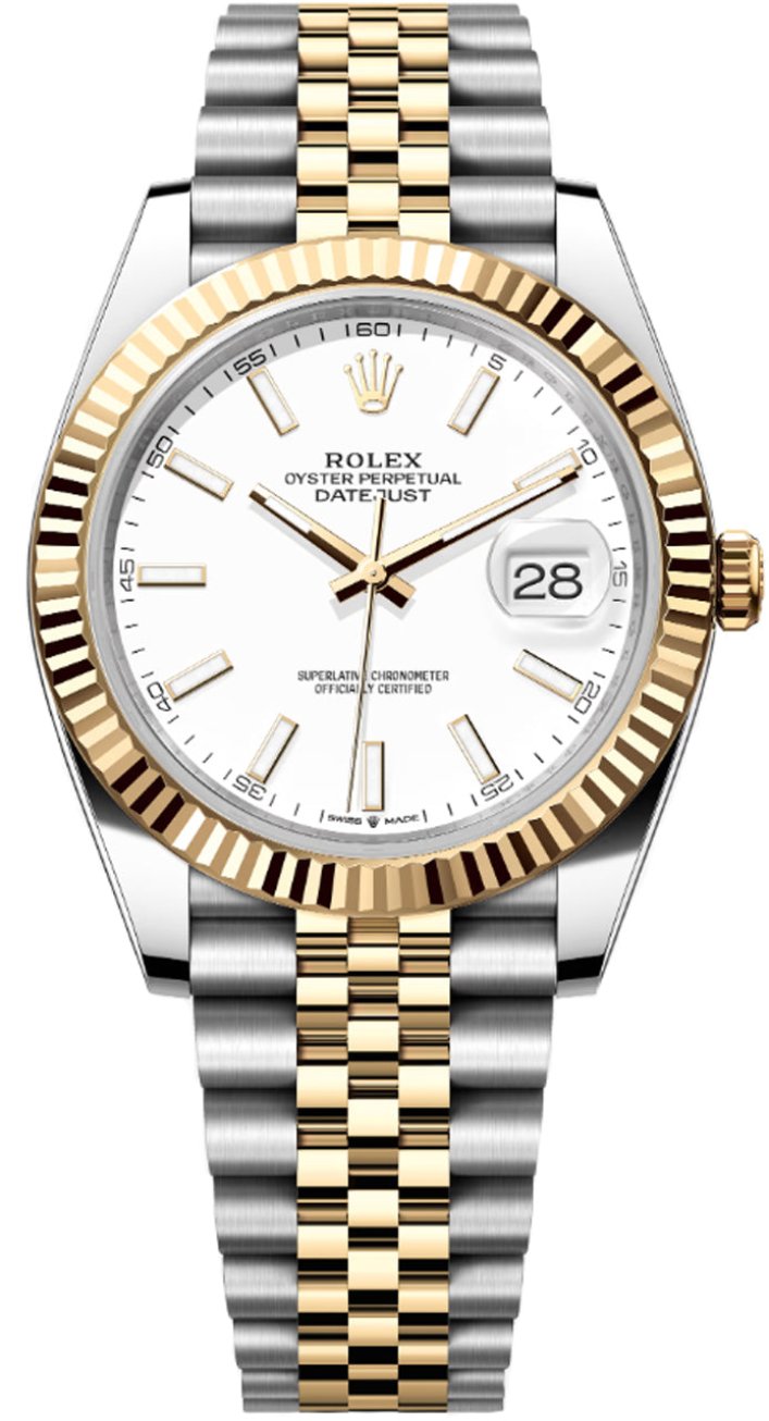Rolex Datejust 41mm Two-Tone Yellow Gold Fluted Bezel White Index Dial Jubilee - 126333 - New 2025