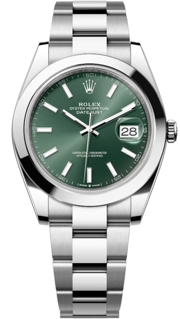 Rolex Datejust 41mm Smooth Bezel Mint Green Index Dial Oyster - 126300 - New 2025