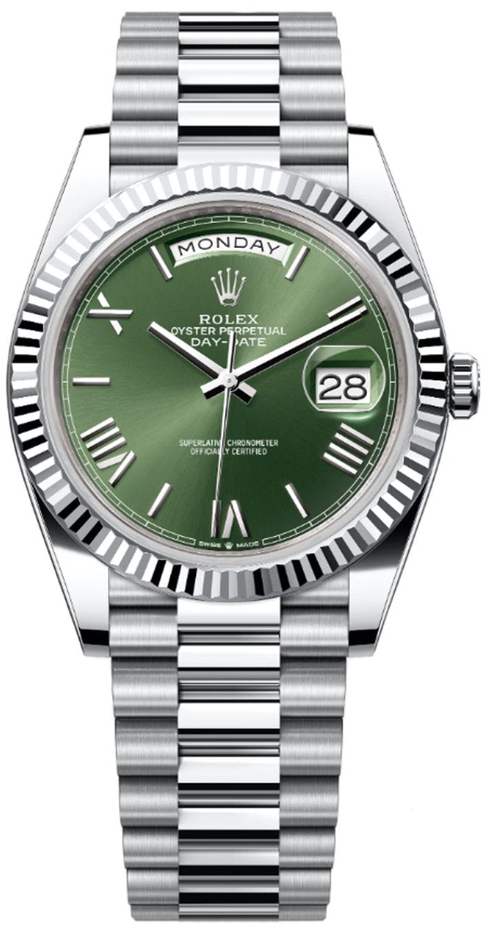 Rolex Day-Date "President" 40mm Platinum Green Olive Roman Dial - 228236 - New 2025