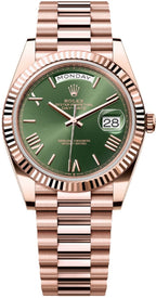 Rolex Day-Date "President" 40mm Everose Gold Olive Green Roman Dial - 228235 - New 2025