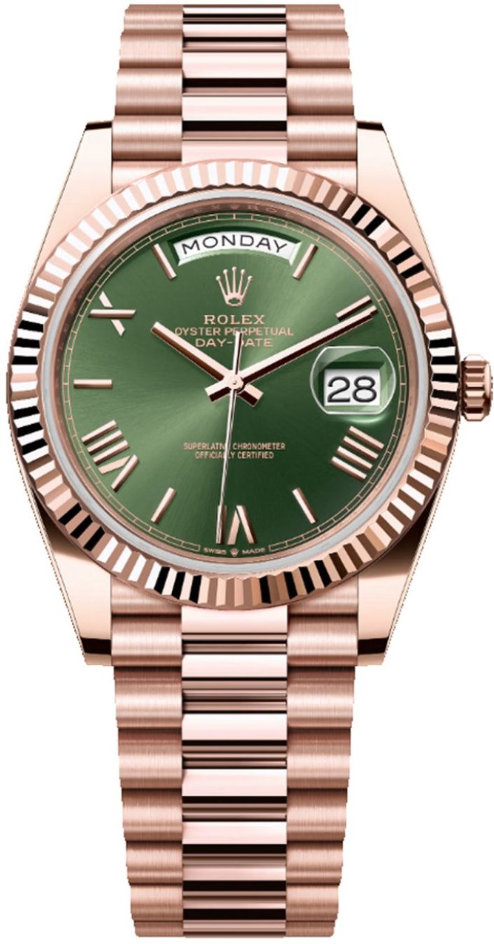 Rolex Day-Date "President" 40mm Everose Gold Olive Green Roman Dial - 228235 - New 2025