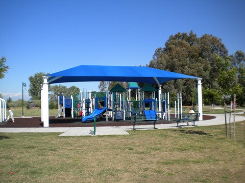 Hip Roof Shade Structure with 4 Posts and 8 Foot Entry