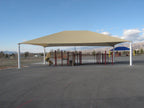 Hip Roof Shade Structure with 4 Posts and 12 Foot Entry