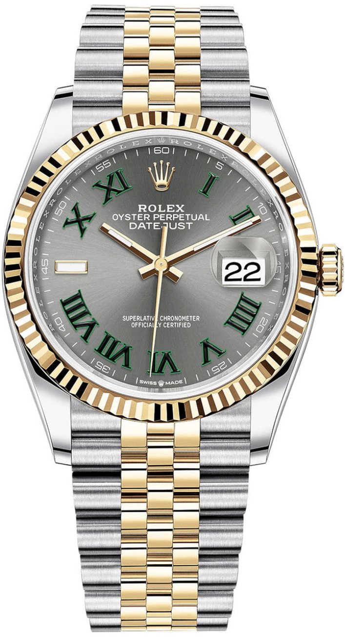 Rolex Datejust 36mm Two-Tone Yellow Gold Fluted Bezel "Wimbledon" Roman Dial Jubilee - 126233 - New 2025