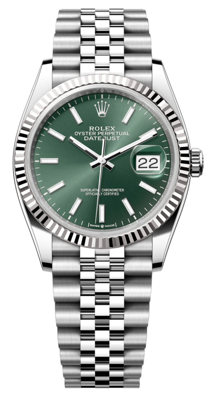 Rolex Datejust 36mm Fluted Bezel Green Index Dial Jubilee - 126234 - New 2025