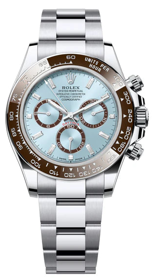 Rolex Cosmograph Daytona 40mm Platinum "Platona" Ceramic Brown Bezel Ice Blue Diamond Baguette Dial - 126506 - New 2025