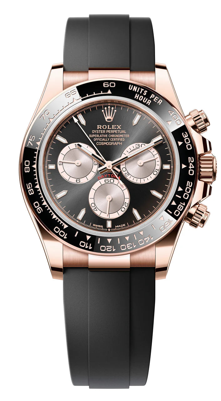 Rolex Cosmograph Daytona 40mm Everose Gold Ceramic Bezel Black and Sundust Index Dial Oysterflex - 126515LN - New 2025