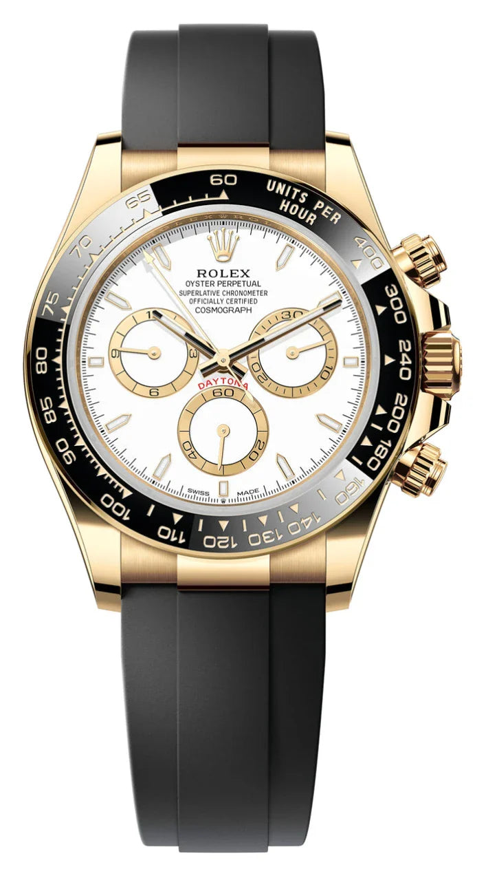 Rolex Cosmograph Daytona Yellow Gold Ceramic Bezel White Dial Oysterflex - 126518LN - New 2025