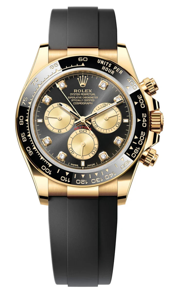 Rolex Cosmograph Daytona 40mm Yellow Gold Ceramic Bezel Black Diamond Dial Oysterflex - 126518LN - New 2025