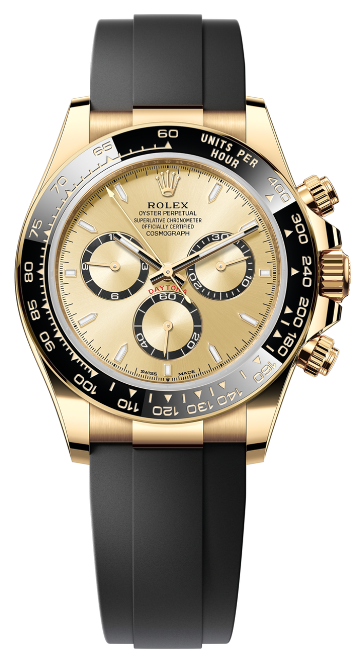 Rolex Cosmograph Daytona 40mm Yellow Gold Ceramic Bezel Champagne Dial Oysterflex - 126518LN - New 2025