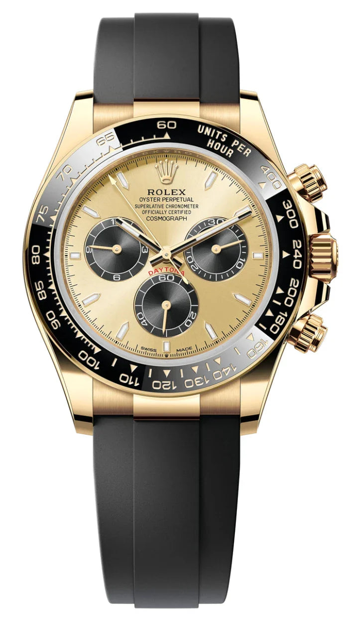 Rolex Cosmograph Daytona 40mm Yellow Gold Ceramic Bezel Champagne and Black "YML/Pikachu" Dial Oysterflex - 126518LN - New 2025