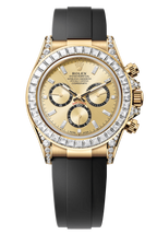 Rolex Cosmograph Daytona 40mm Yellow Gold Diamond Baguette Champagne Dial Diamond Bezel Oysterflex - 126538RBR - New 2025
