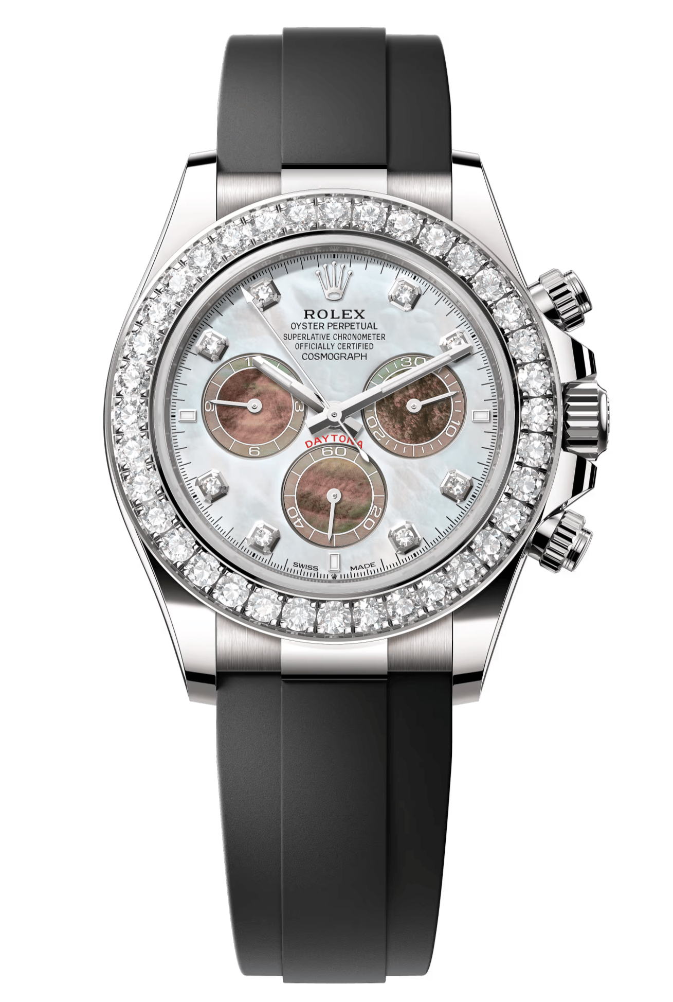 Rolex Cosmograph Daytona 40mm White Gold Mother of Pearl Dial Diamond Bezel Oysterflex - 126589RBR - New 2025