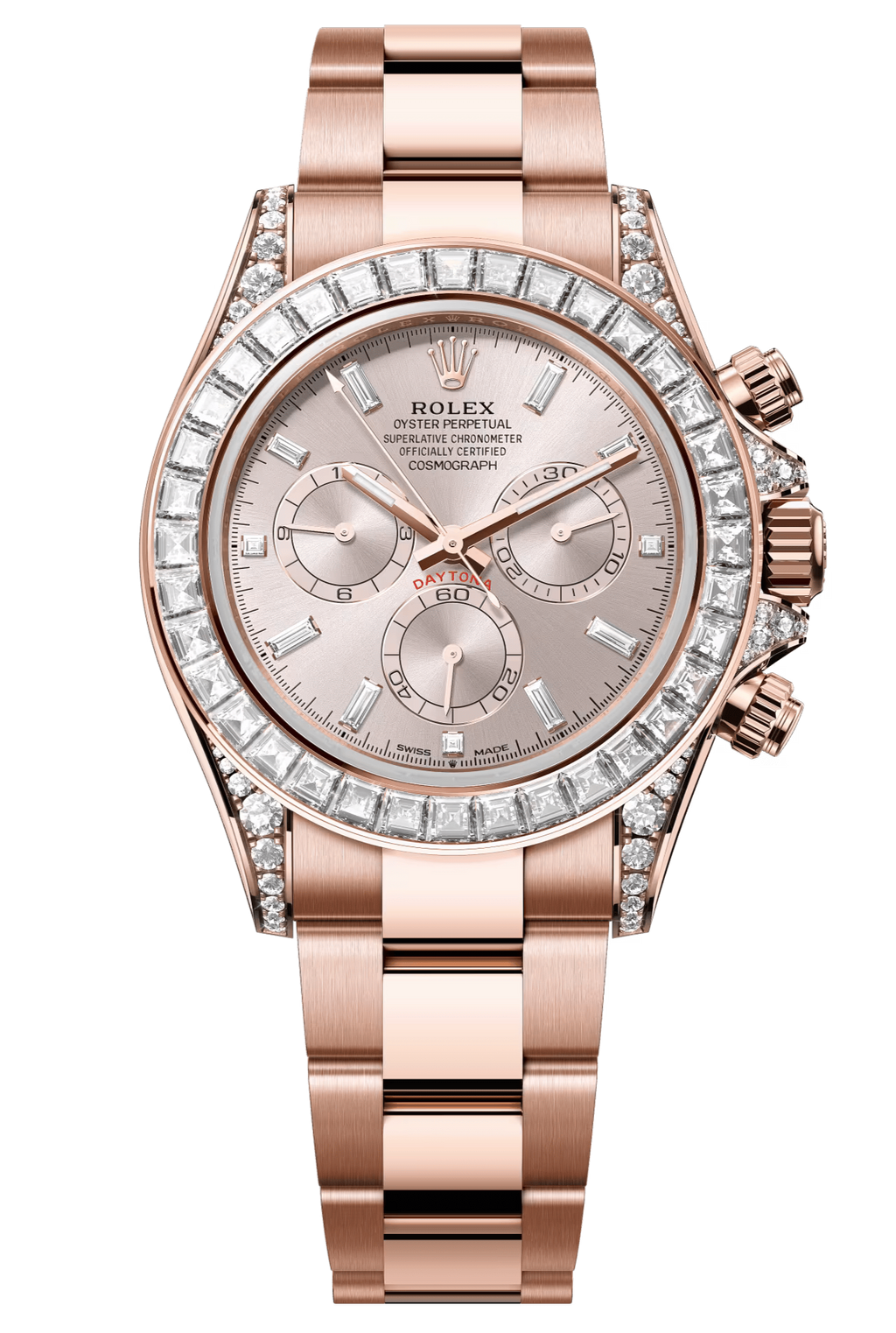 Rolex Cosmograph Daytona 40mm Rose Gold Diamond Baguette Sundust Dial Diamond Bezel - 126595RBR - New 2025