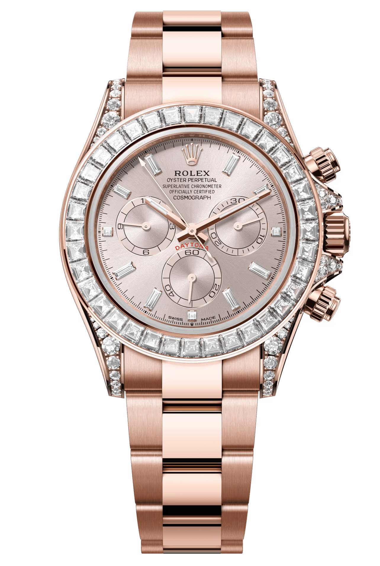 Rolex Cosmograph Daytona 40mm Rose Gold Diamond Baguette Sundust Dial Diamond Bezel - 126595RBR - New 2025