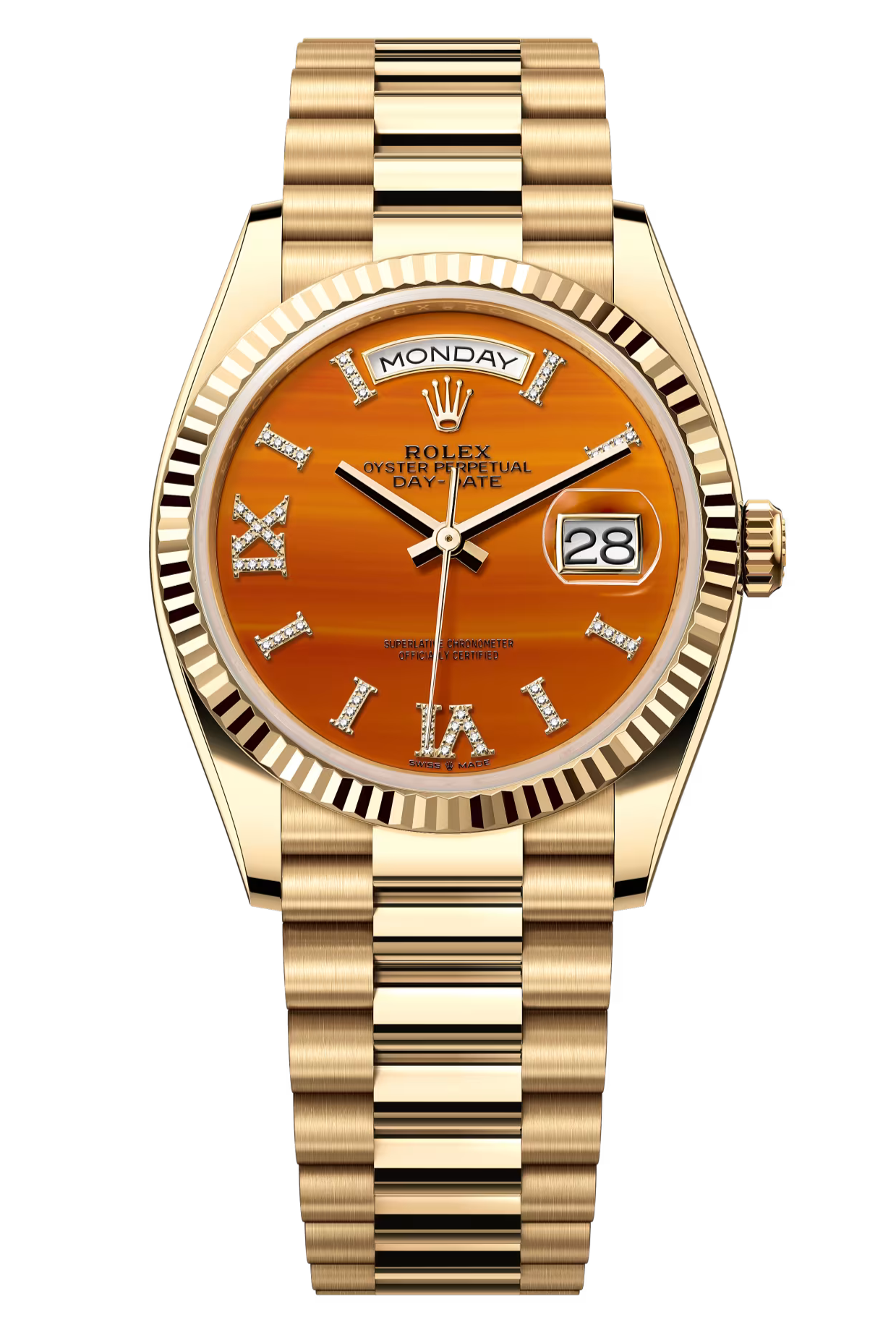 Rolex Day-Date "President" 36mm Everose Carnelian Roman Diamond Dial - 128235 - New 2025