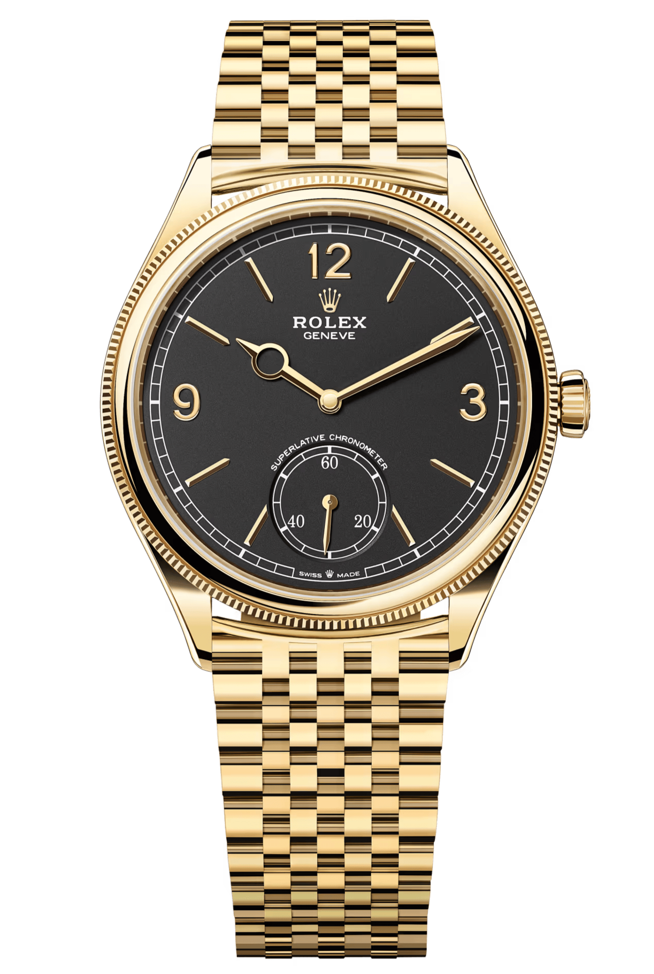 Rolex 1908 Yellow Gold Black Dial Settimo Bracelet - 52508 - New 2025