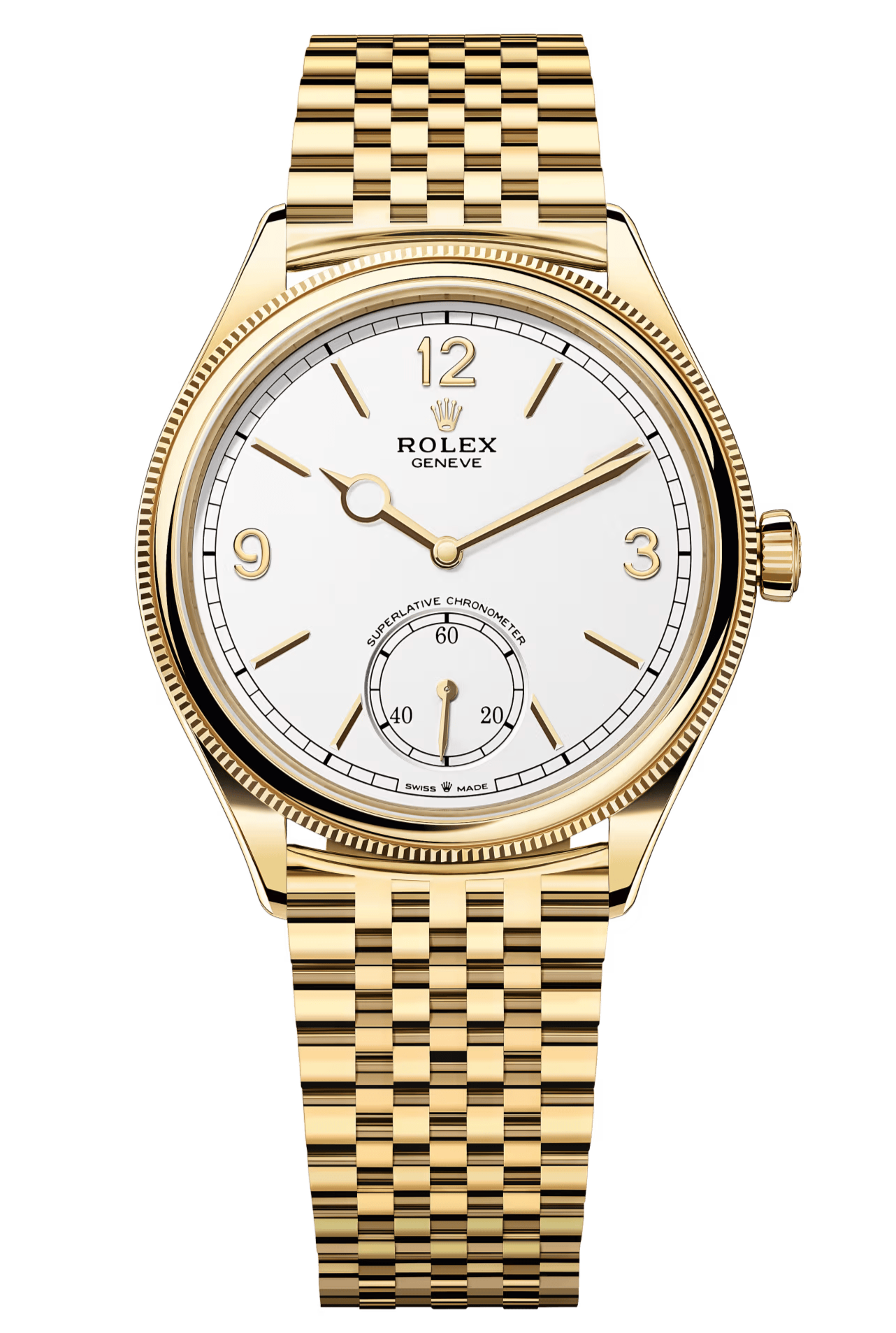 Rolex 1908 Yellow Gold White Dial Settimo Bracelet - 52508 - New 2025