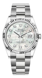 Rolex Datejust 36mm Fluted Bezel Mother of Pearl Diamond Dial Oyster - 126234 - New 2025