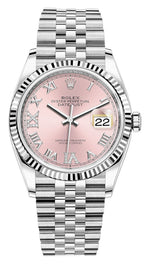 Rolex Datejust 36mm Fluted Bezel Pink Roman Diamond Dial Jubilee - 126234 - New 2025