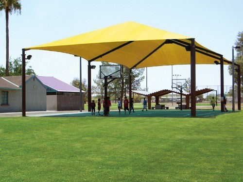 Extended Superspan Hip Roof Shade Structure with 6 Posts