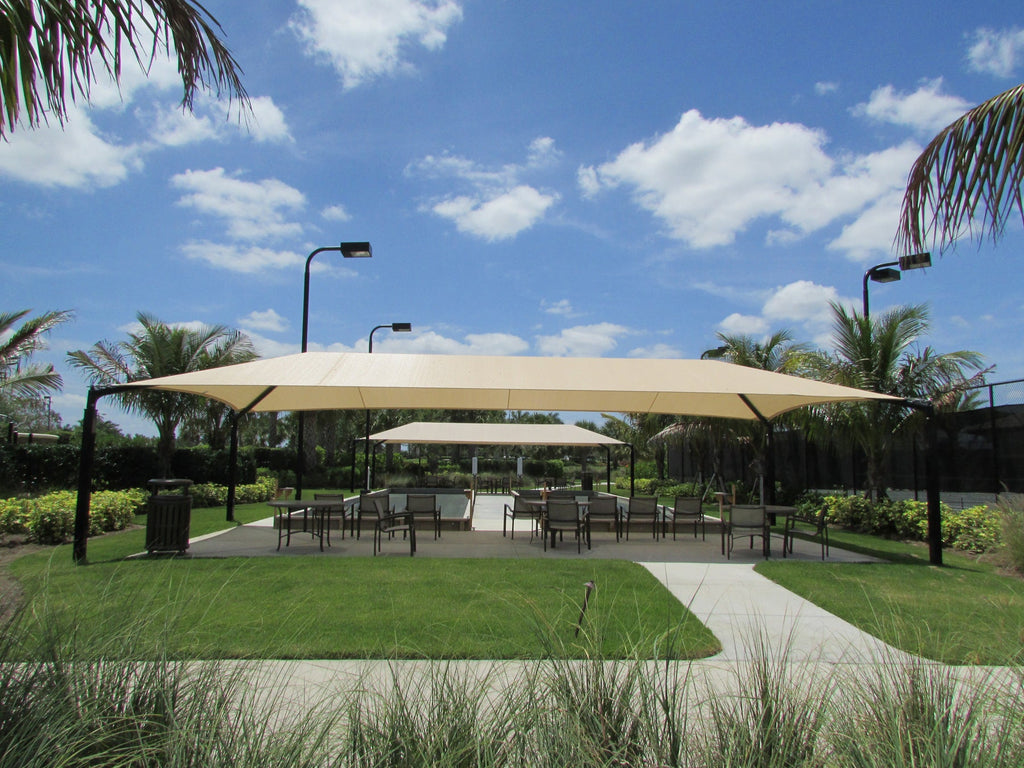 Hip Roof Shade Structure with 4 Posts and 12 Foot Entry