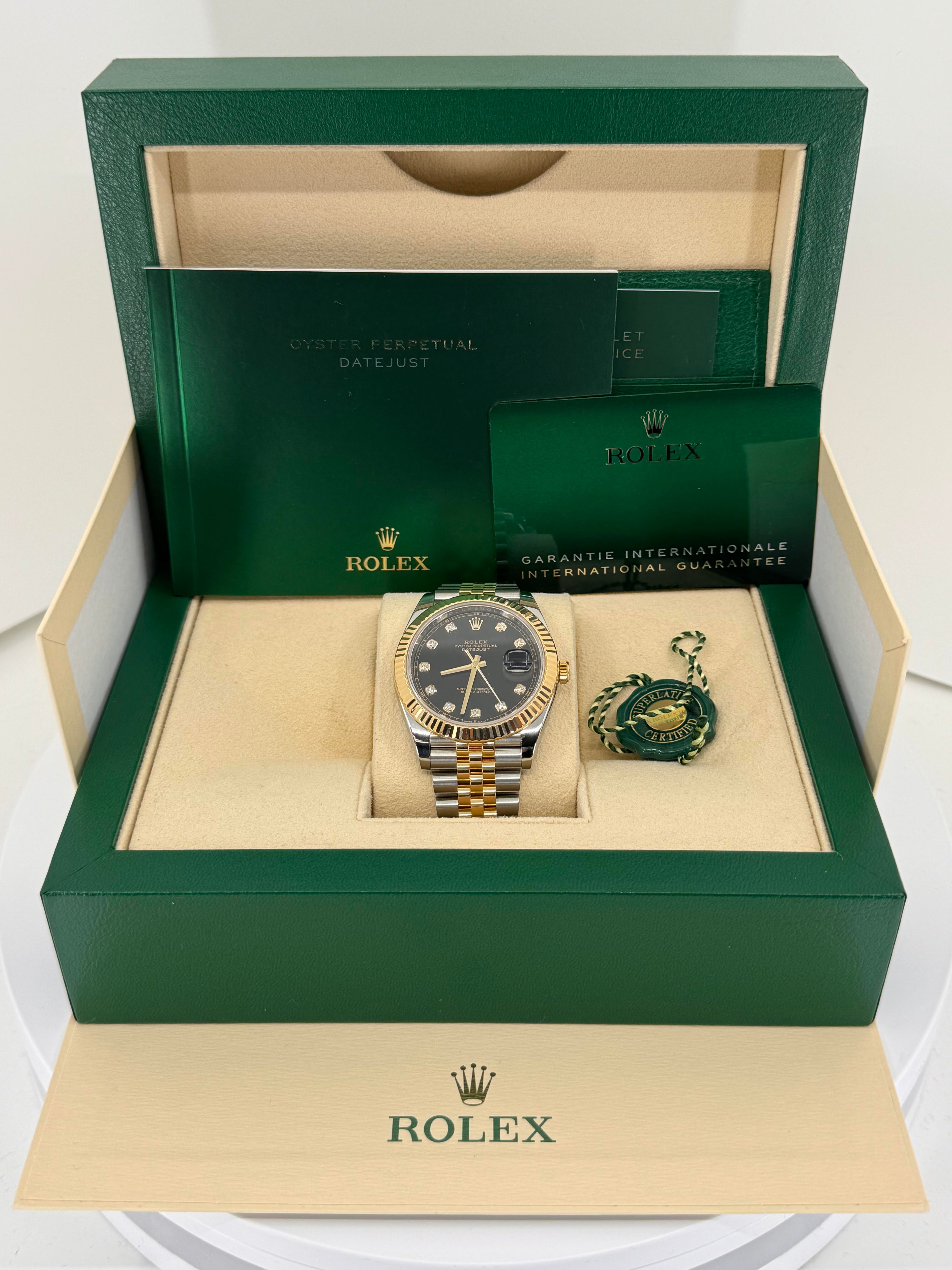 Rolex Datejust 41mm Two-Tone Yellow Gold Fluted Bezel Black Diamond Dial Jubilee - 126333 - New 2025