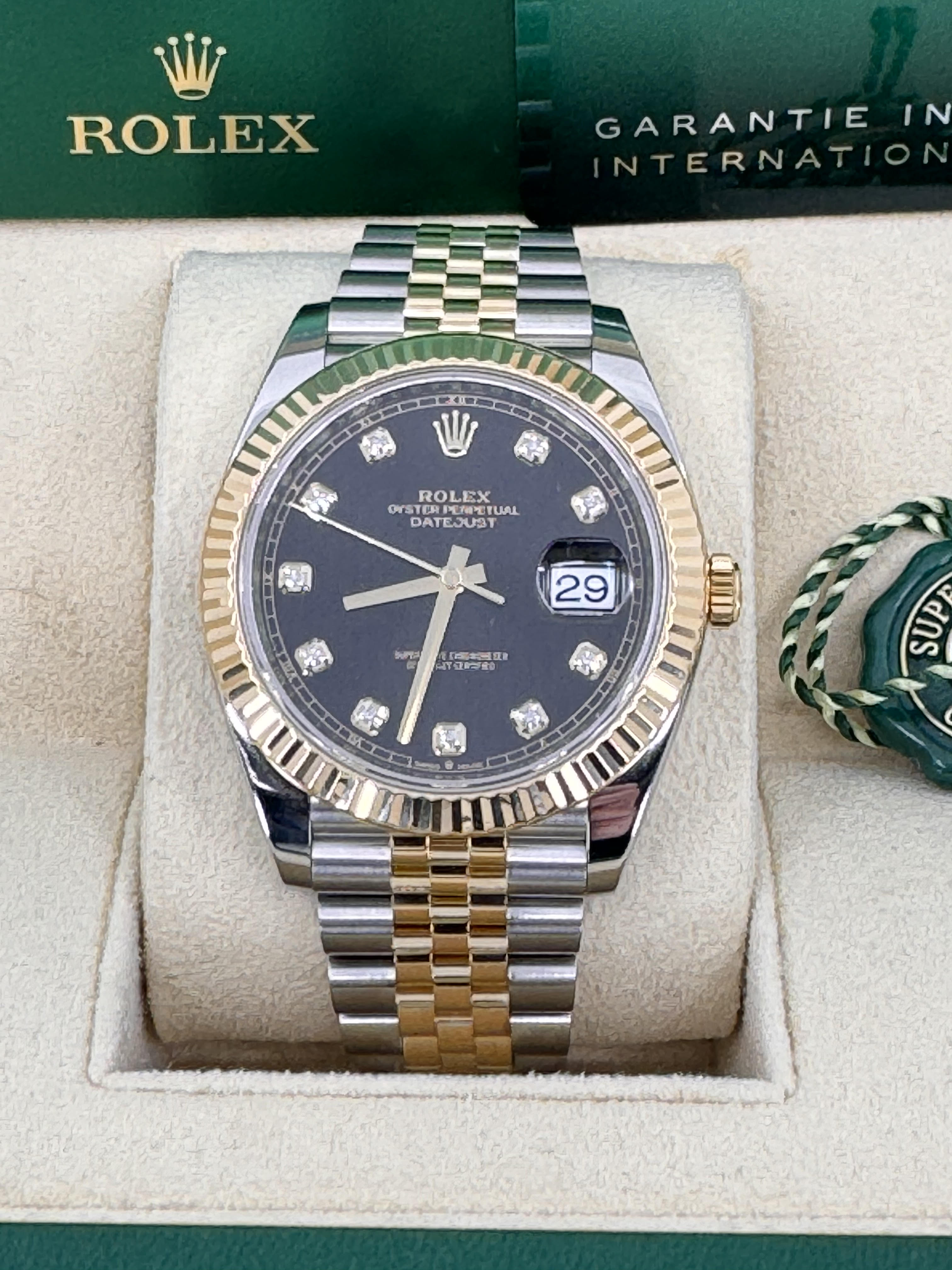 Rolex Datejust 41mm Two-Tone Yellow Gold Fluted Bezel Black Diamond Dial Jubilee - 126333 - New 2025