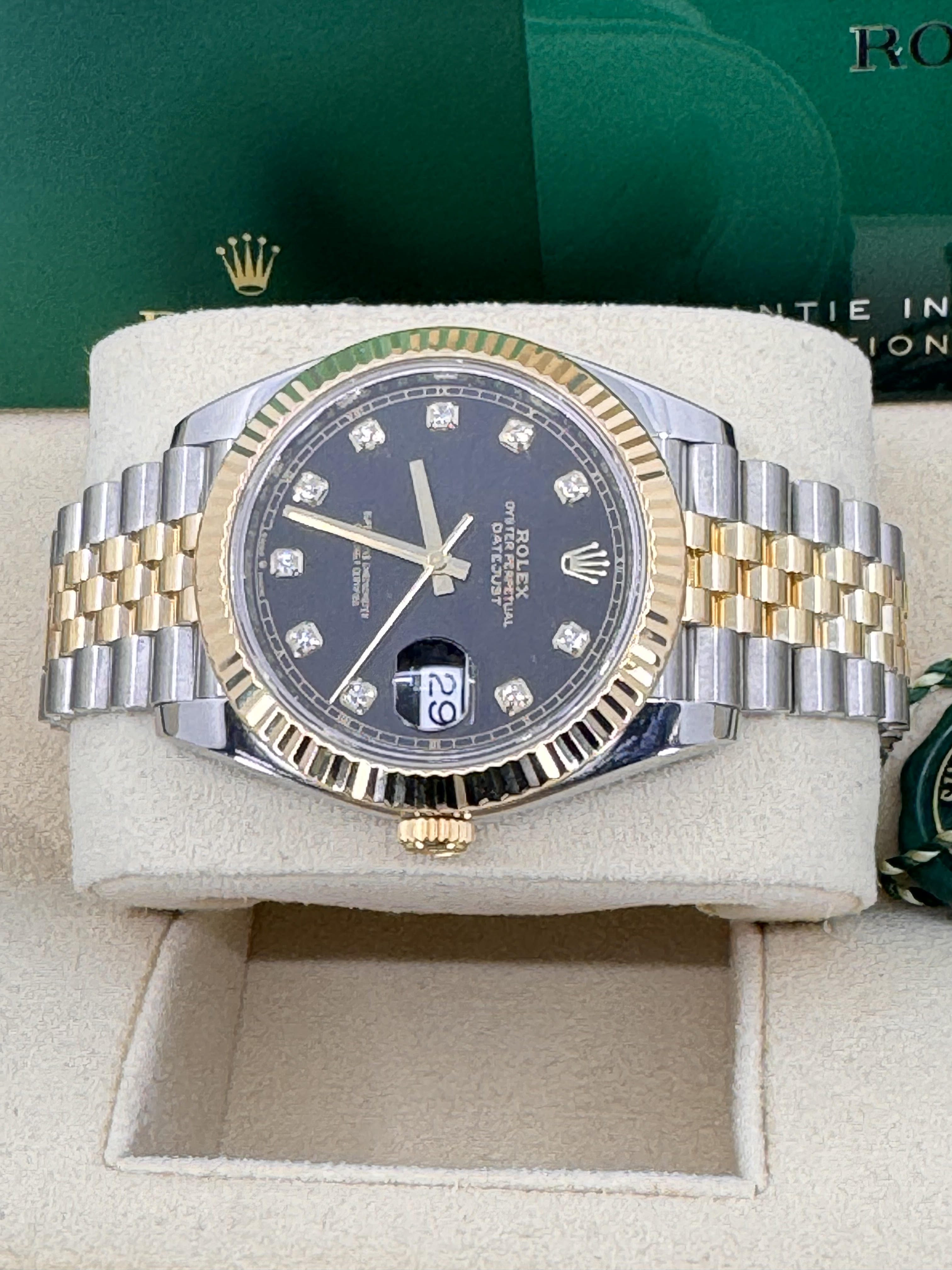 Rolex Datejust 41mm Two-Tone Yellow Gold Fluted Bezel Black Diamond Dial Jubilee - 126333 - New 2025