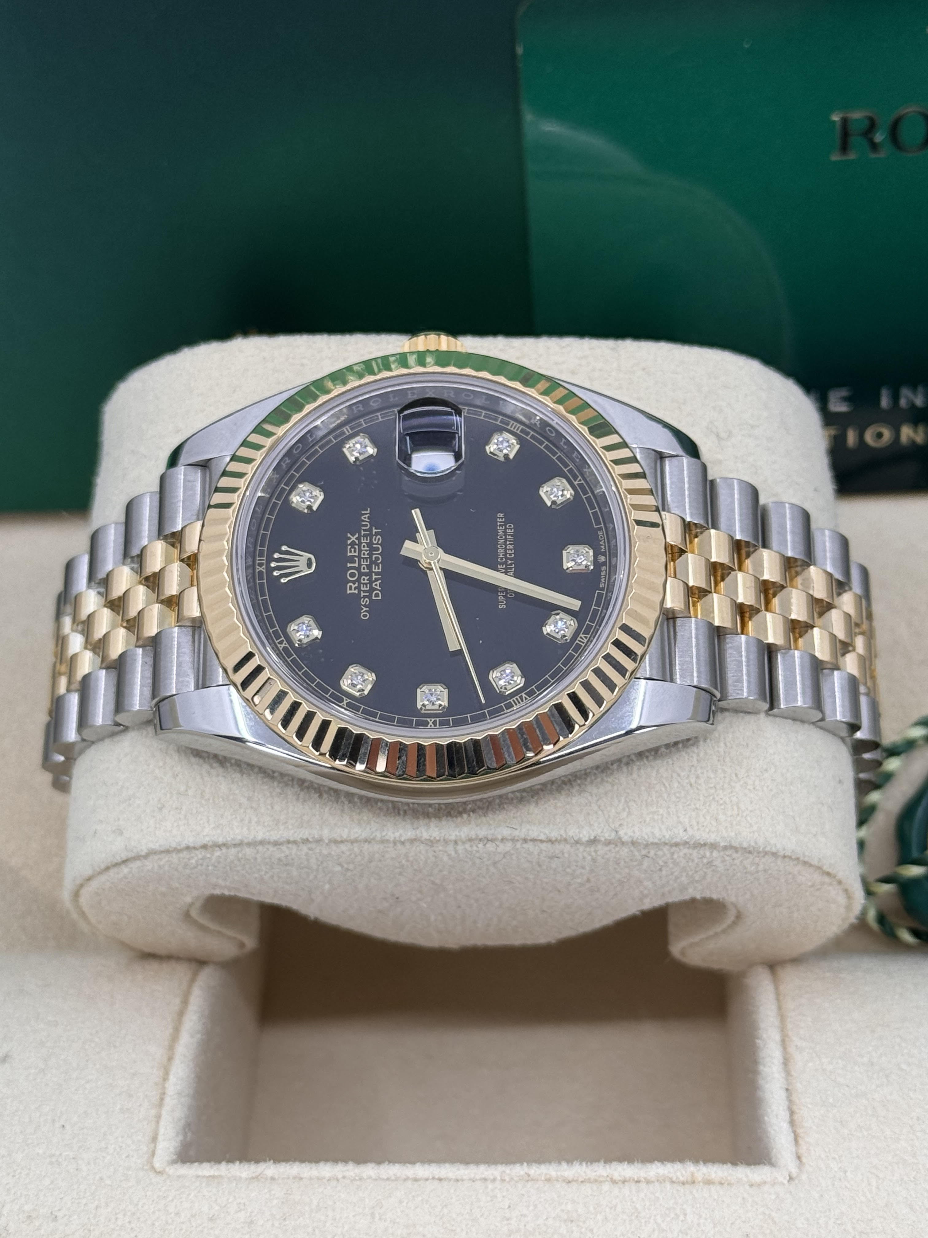Rolex Datejust 41mm Two-Tone Yellow Gold Fluted Bezel Black Diamond Dial Jubilee - 126333 - New 2025