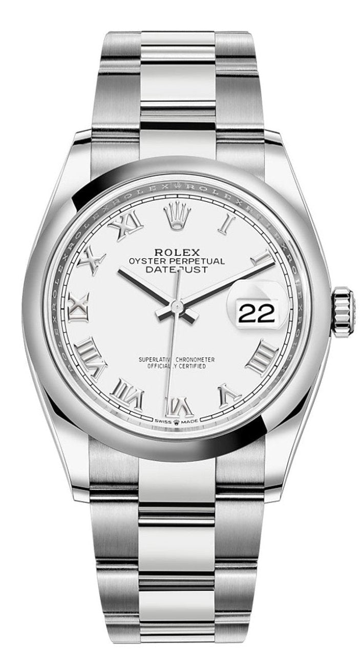 Rolex Datejust 36mm Smooth Bezel White Roman Dial Oyster - 126200 - New 2025